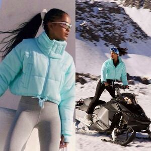 FP Movement High Frequency Cropped Puffer Jacket Coat Ski Snow Winter Large Blue